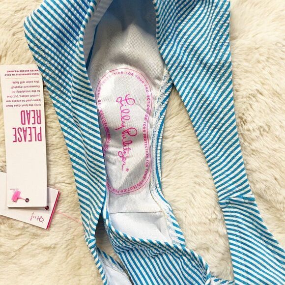 Lilly Pulitzer Pico High Cut Bikini Bottom Cumulus Blue Seersucker Stripe NWT - Picture 7 of 8